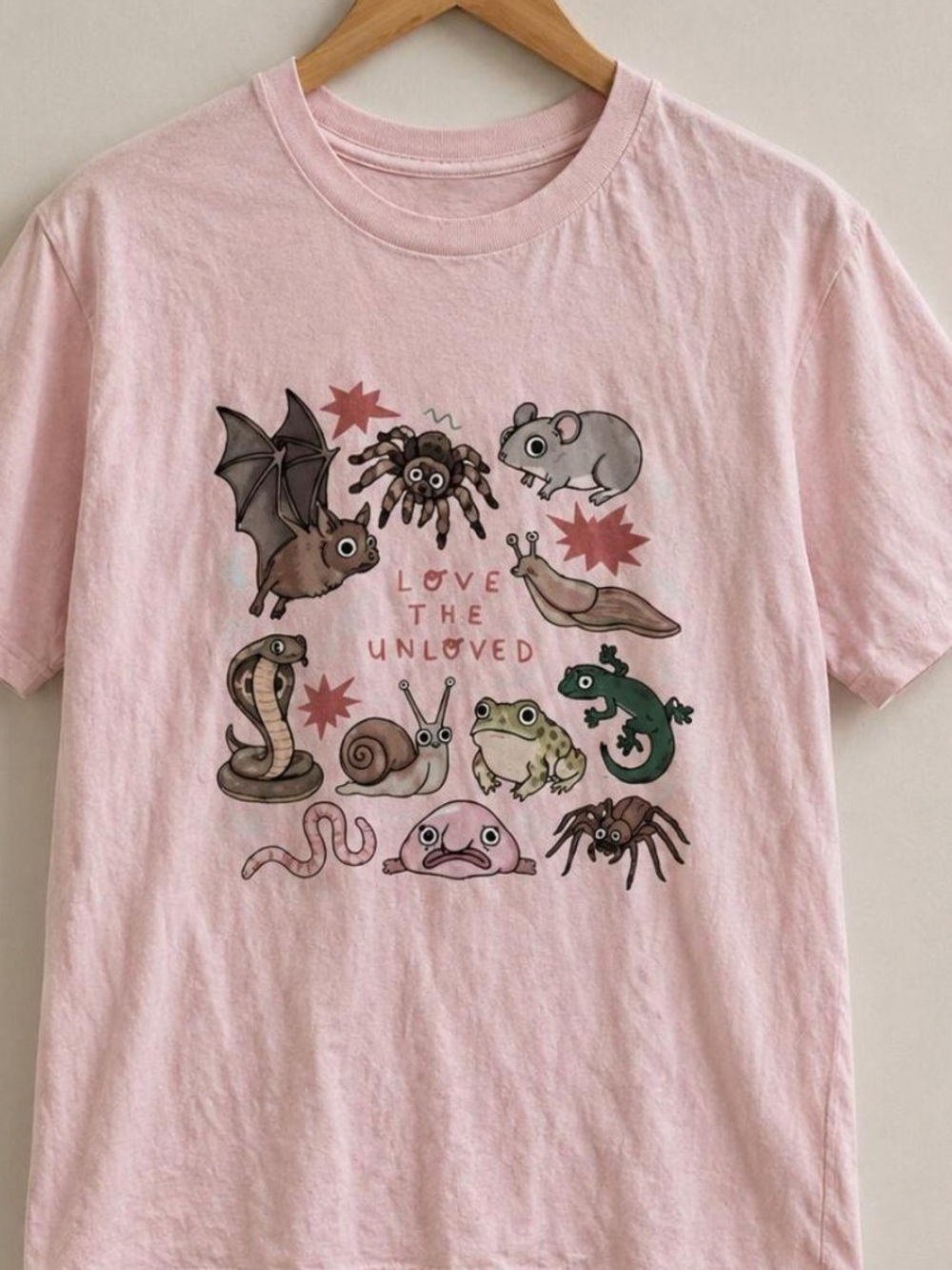 Pink 'Love The Unloved' Short Sleeve Tee, Cute Illustration and Animal Graphic